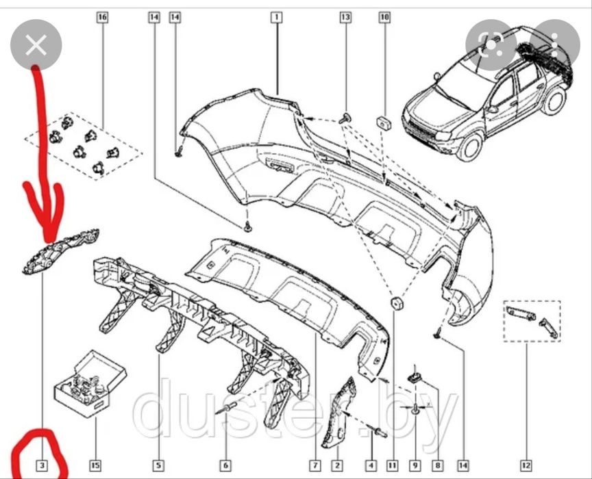 Кронштейн заднего бампера Рено Дастер