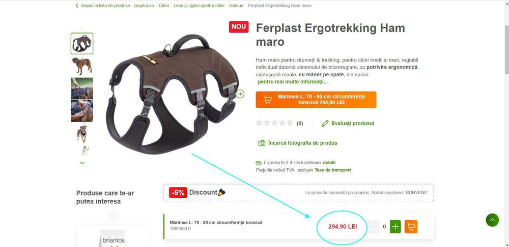 Ham Câini ERGOTREKKING(FERPLAST) Maro Xl - lung. 32,5cm,(Super Ofertă)