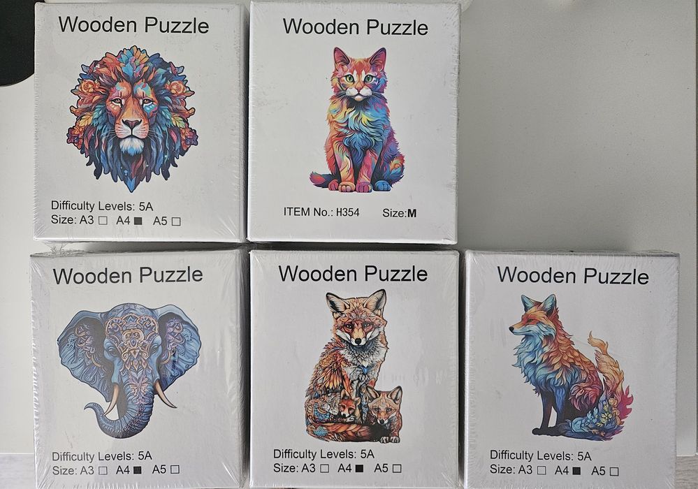 Puzzle din lemn, piese in forma de animale