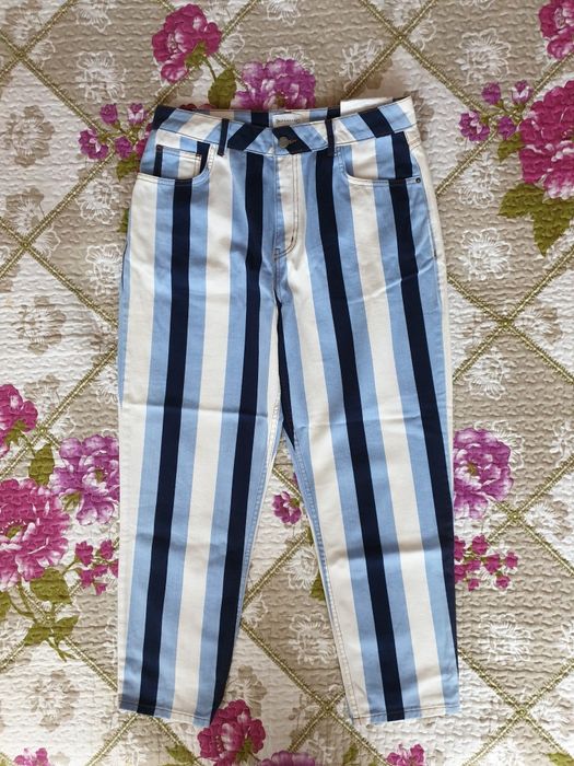 Blugi pantaloni talie inalta dungi bumbac