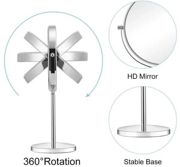 Настоилно козметично увеличително двулицево огледало 5 кратно