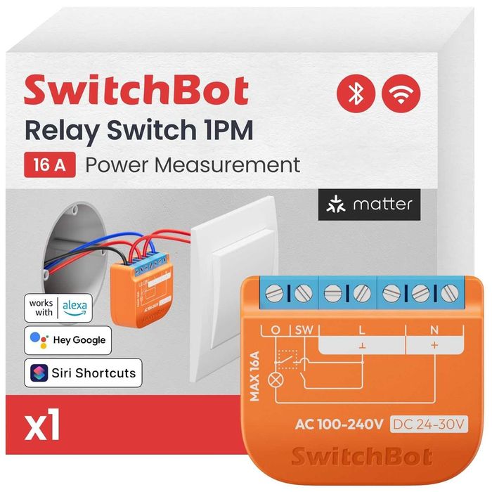 Смарт реле SwitchBot Relay Switch 1PM Matter Apple HomeKit Електромер