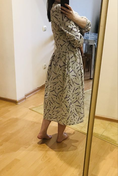 Платье хлопок/лен расцветка лаванда