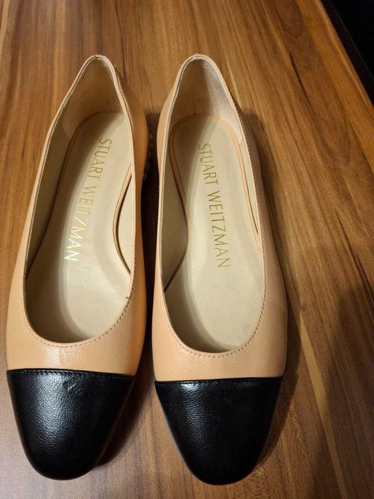 Balerini Stuart Weitzman piele naturala cu toc cu perle, Mărimea 36