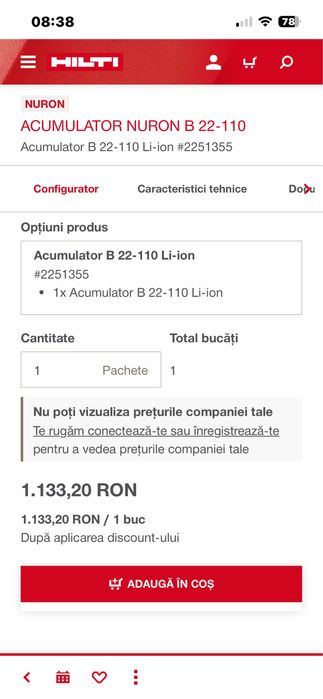 Acumulatori Hilti Nuron 22V/36V si 12V-Sigilati