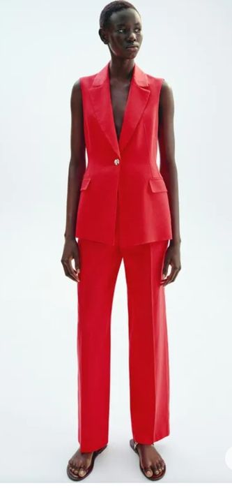 ZARA 100% лен нов, с етикет костюм панталон и елек