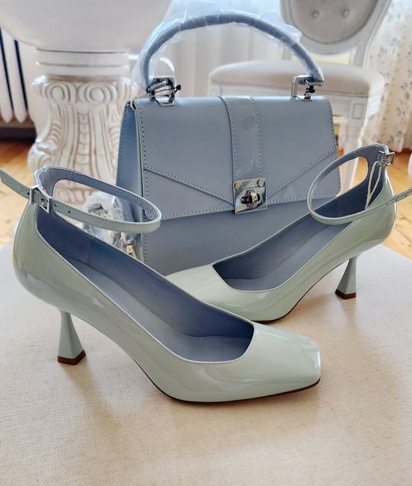 Сини лачени обувки 37/38номер естествена кожа ток официални ежедневни