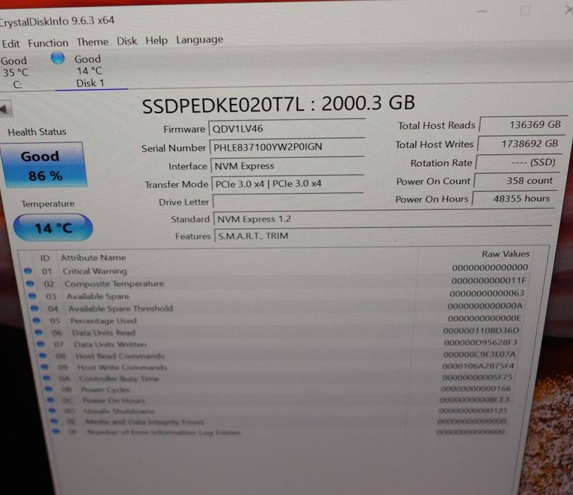 NVME Enterprise Server/Workstation  TLC Intel SSD DC P4600 2TB 97% Health 1% Wear