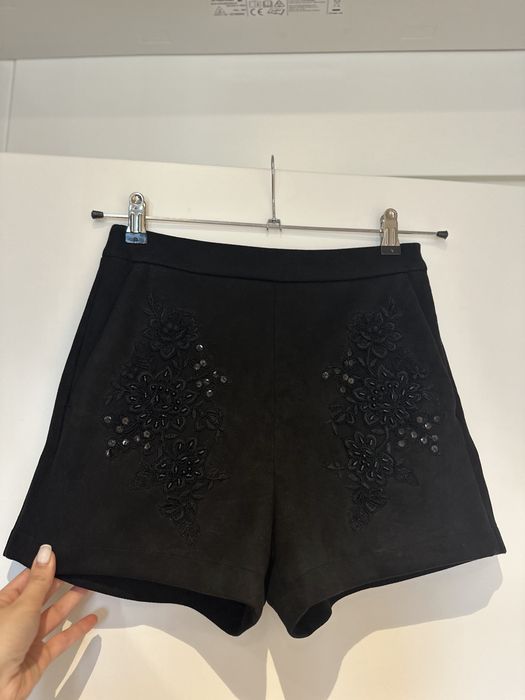 Къси панталонки Zara велур S размер с висока талия