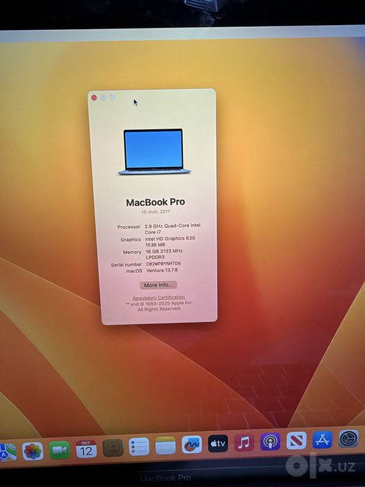 Macbook pro 15dyumlik core i7 ssd 512