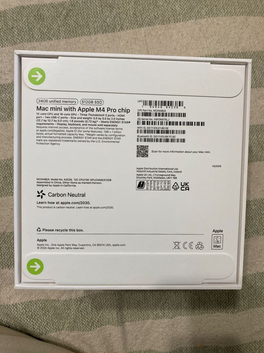 Чисто нов Mac mini M4 Pro (12-core CPU, 24GB RAM, 512GB SSD)