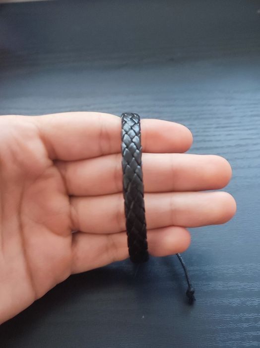 Ceas negru casual + brățară din piele