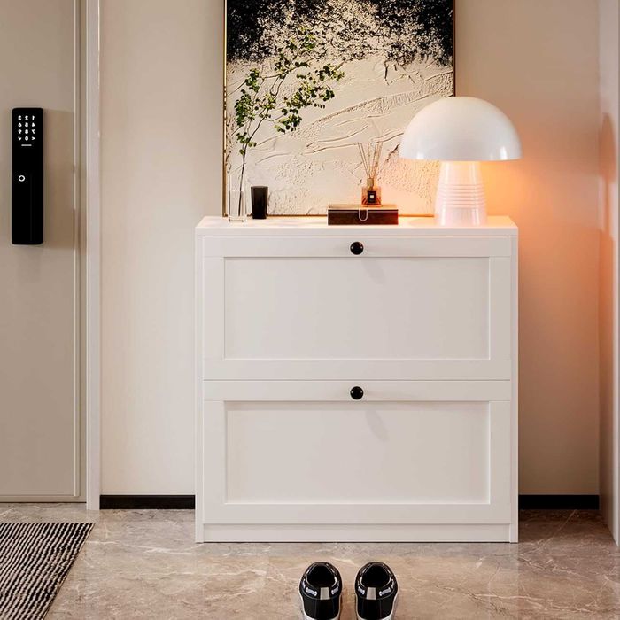 Шкаф за обувки VOWNER с 2 падащи чекмеджета бял