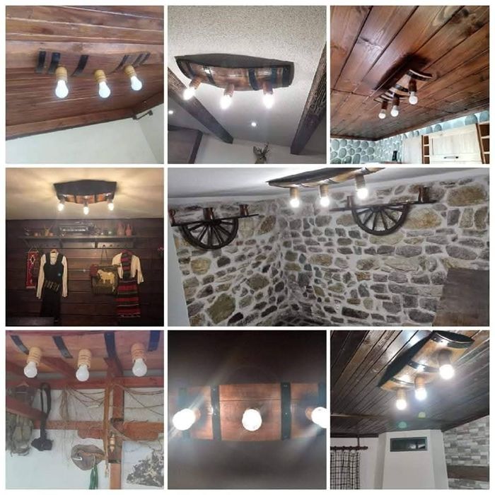 Полилеи от автентични дъбови бъчви с 5 ръчно изработени дървени чашки