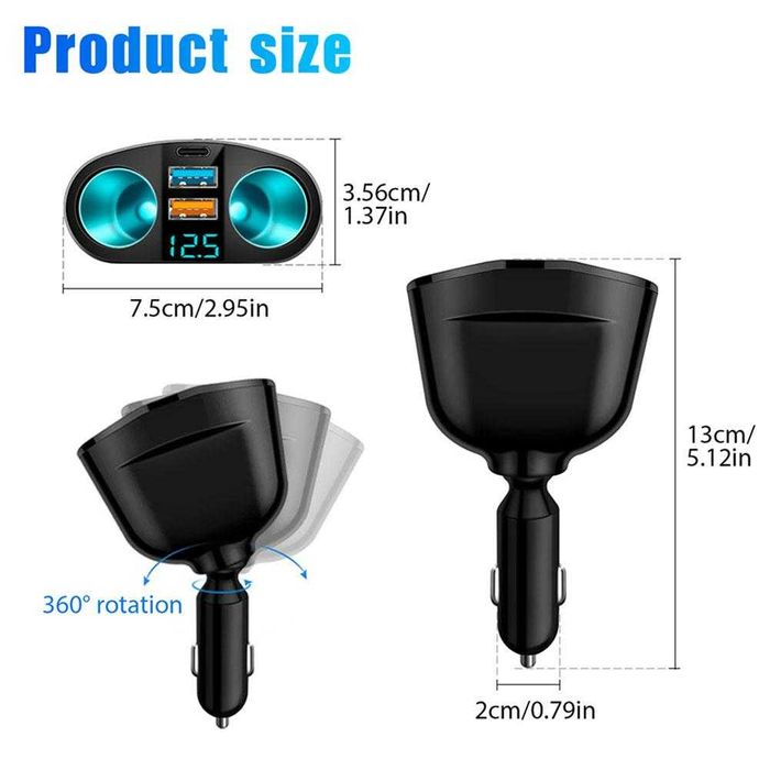 Adaptor bricheta auto, 2 in 1 Afisaj voltaj, 2 USB QC3.0. Nou ambalat!