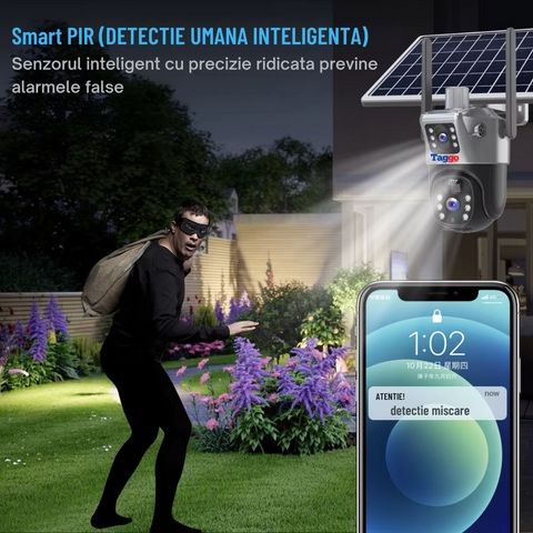 Camera Supraveghere cu Panou Solar, WIFI, 4k Ultra HD 8 MP, Rotire