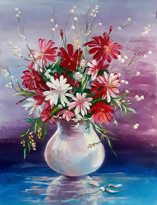 Цветы, ручная работа,  гуашь, ватман .