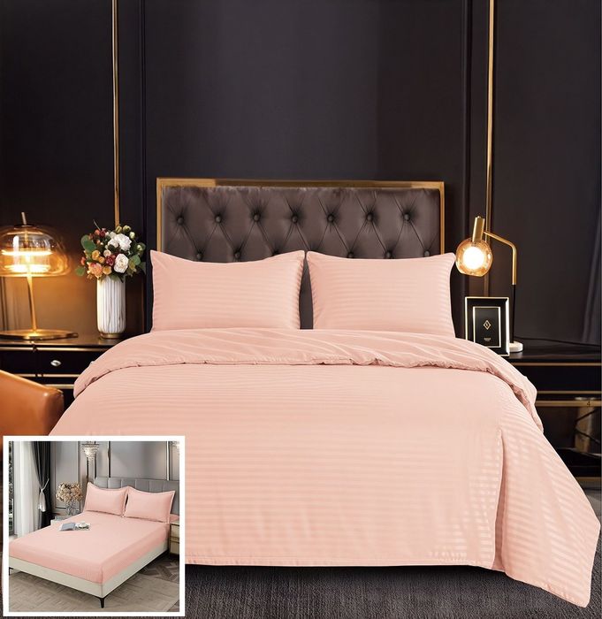 Lenjerie Damasc India Dx020, Damasc, 4 Piese, Cu Elastic, Roz