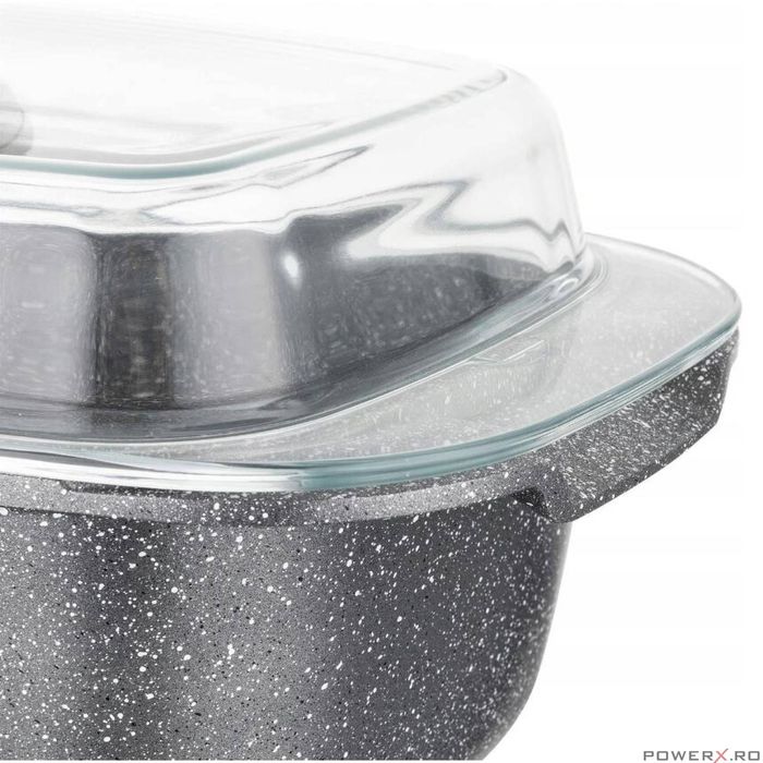 Vas termorezistent cu capac din aluminiu dreptunghilar pentru cuptor,