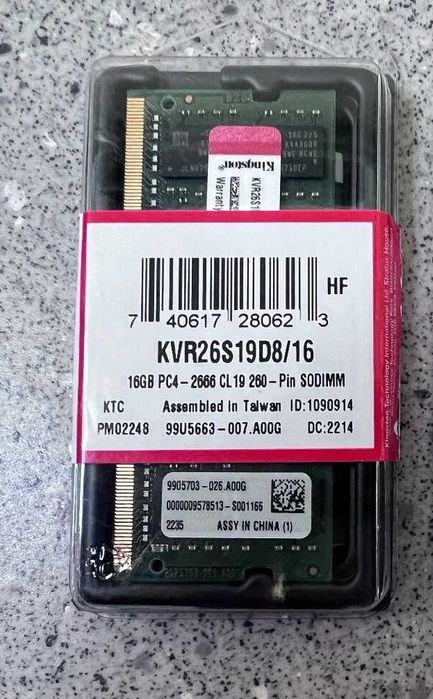 Memorie Laptop Kingston 16GB DDR4 2666MHz CL19 1.2v KVR26S19D8/16