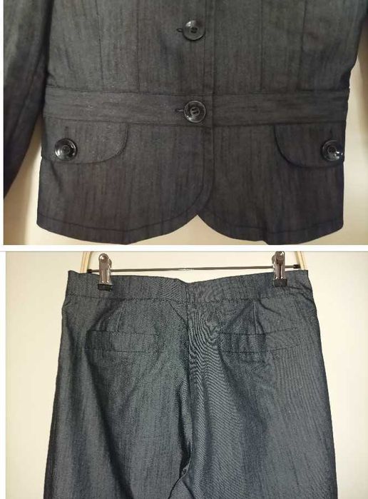 Set sacou + pantaloni, de vara, culoare gri cu fir auriu, mar.38-40