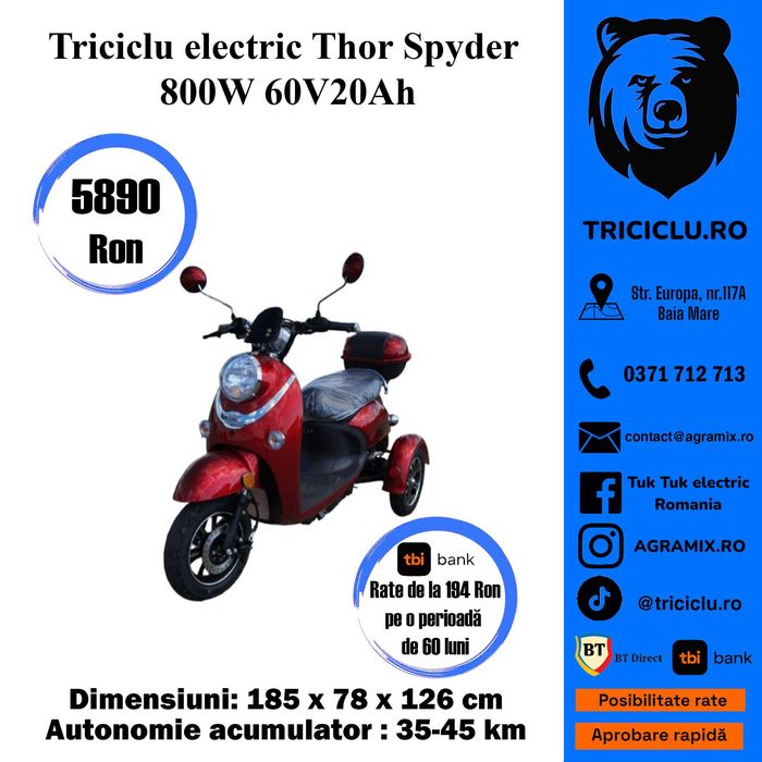 Triciclu electric model fara permis Thor Spyder dif culori Agramix