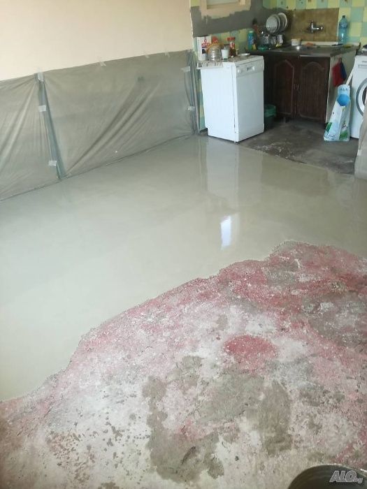 Замазка с машина , замазка върху подово отопление, бетон, саморазливна