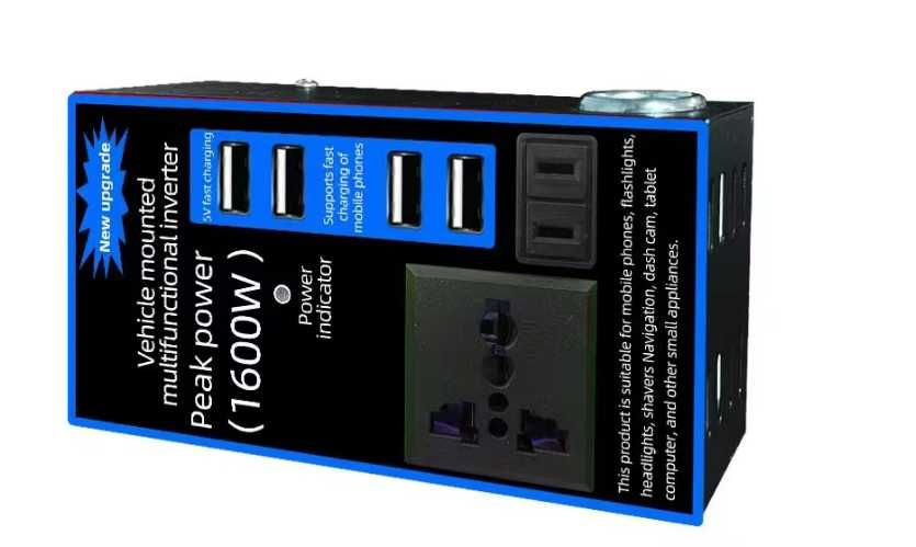 Инвертор 12V към 220V 1600W - автомобилен преобразувател с 4 USB порта
