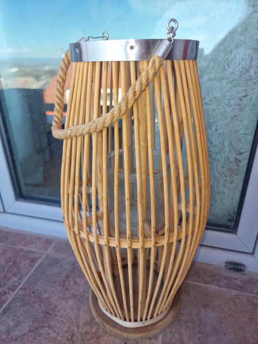 Декоративен бамбуков фенер за свещ със стъклена вложка