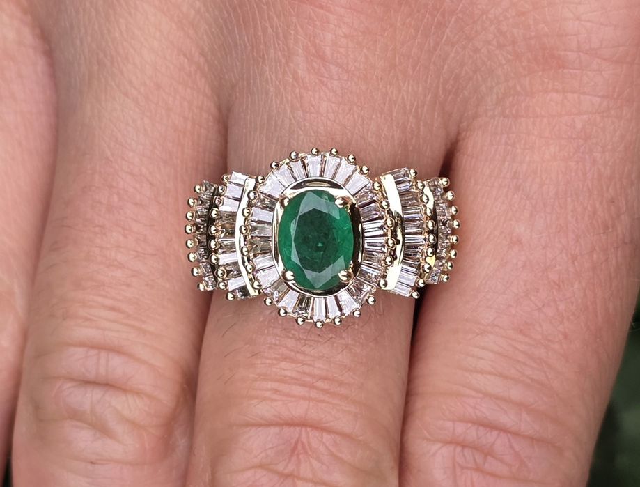 Inel din aur galben 14k cu smarald și diamante naturale