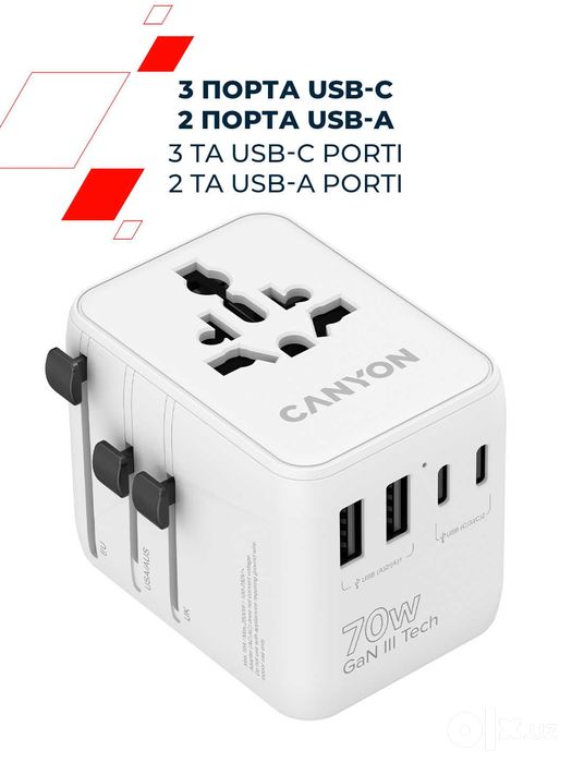Адаптер Canyon OnTour70, переходник для розетки, GaN 70W