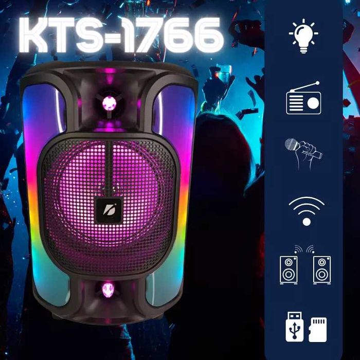 Караоке Тонколона KTS-1766 , 8 Инча , Цветомузика , ДУ , Микрофон