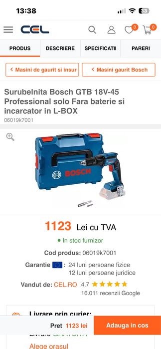 Filetanta de rigips Bosch GBT 18V-45-Noua