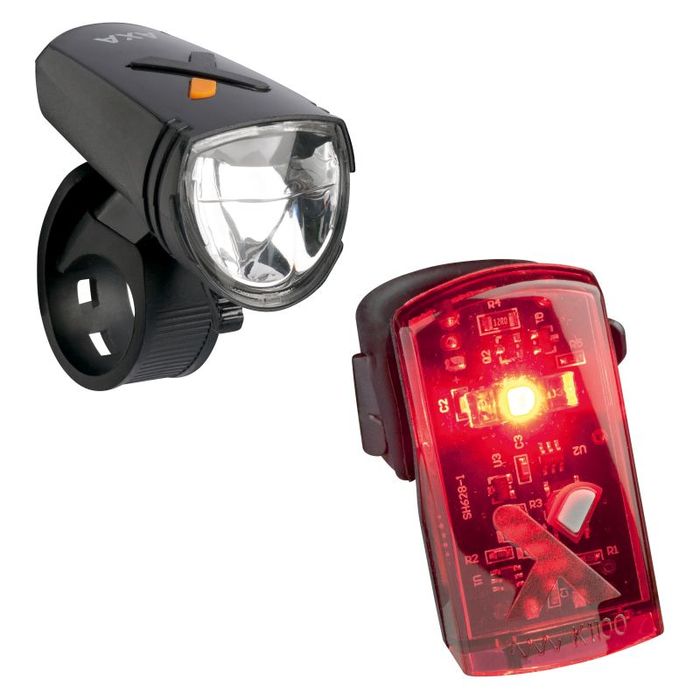 Set lumini bicicleta LED Axa GreenLine 15, 15 Lux, incarcare USB, lumina fata si lumina spate
