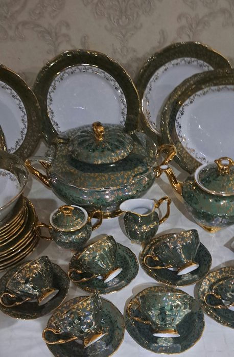 Чехословакия оргинал чайно_столовый сервиз "Хамелион"перламутр на 6