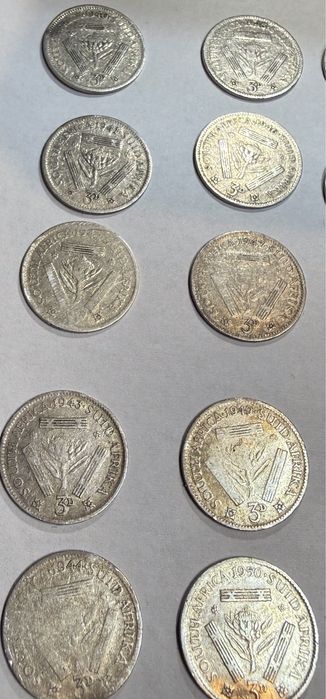 Colectie ,lot monezi argint 3 pence Africa de Sus 1940-1959