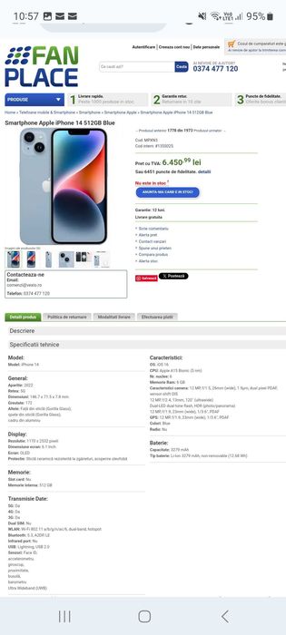 iphone 14 blue, 512 gb, NOU, SIGILAT, câștigat la concurs
