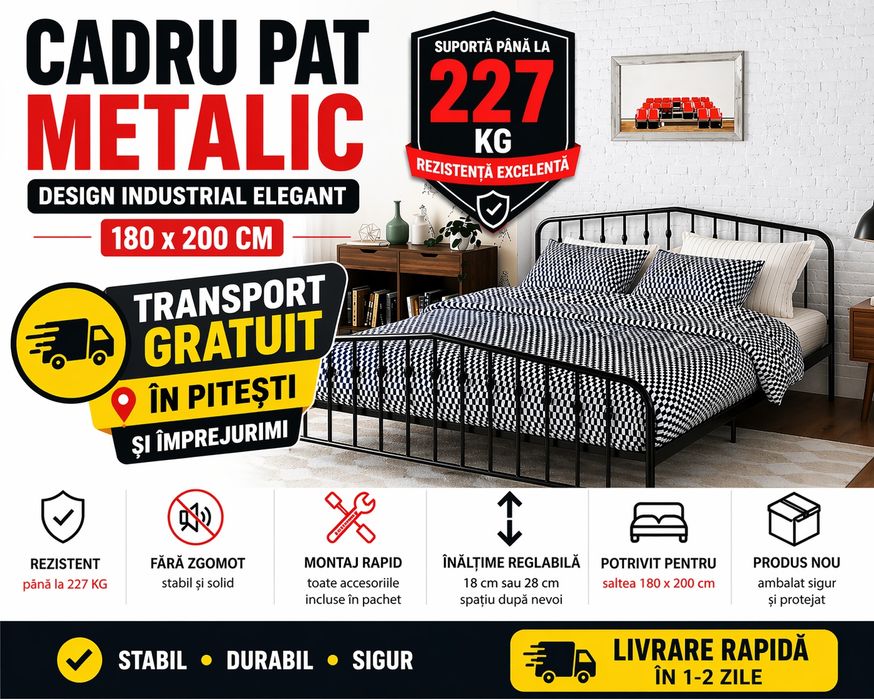 Cadru de pat metalic 200/180 suporta 450 kg