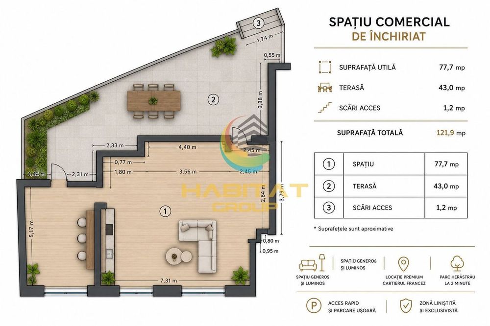 Vânzare Spațiu Comercial 78 mp SU | Terasa 43 mp | Mihai Bravu | strad
