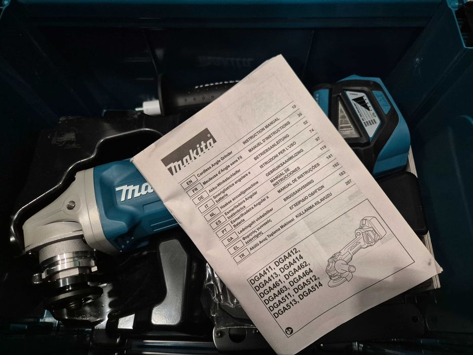 Акумулаторен безчетков ъглошлайф флек Макита Makita DGA513 с макпак 3 Makpac 3 (чисто нов)