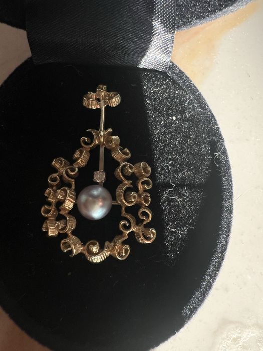 Pandant aur 14 kt, briliant & perla naturala Tahiti