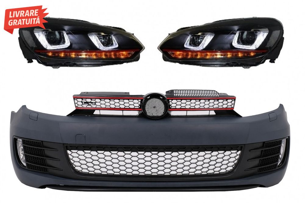 Bara Fata cu Faruri LED U Design cu Strip Rosu semnal dinamic VW Golf