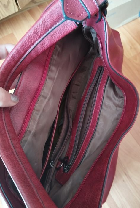Geanta mana Dudlin, roșu burgund+accesoriu curea  umăr