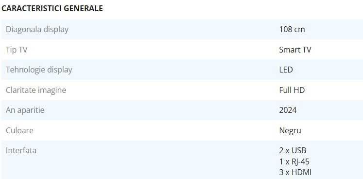 TV SHARP LED 43FH2EA, 108 cm, Smart Android + suport Vogel's WALL 3250