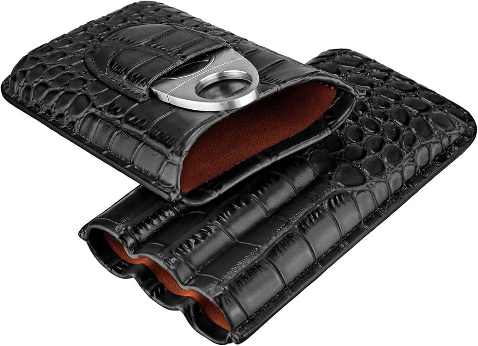 Калъф от телешка кожа за 3 пури със ножичка