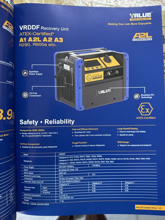 Pret cu tva  inclus !Statie recuperare value VRDDF recuperator freon inclusiv inflamabili a2L a2 a3 ATEX frigmacool magazin frigotehnie nou