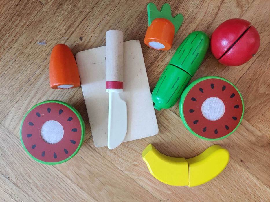 Дървена играчки за готвене: барбекю, пица торта, зеленчуци за рязане