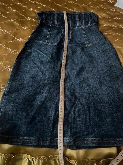 Rochie denim, blugi, mulata, cu umerii goi