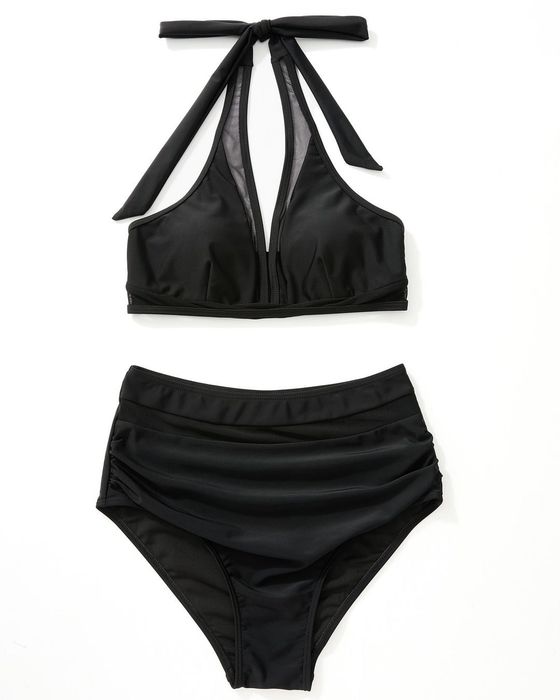 Costum de Baie Damă Negru Talie Înaltă Push-Up Mărimea M