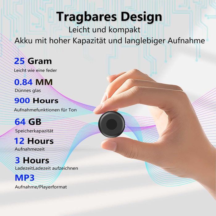 Диктофон, 64 GB памет, гласов рекордер, презареждаем USB порт, мини